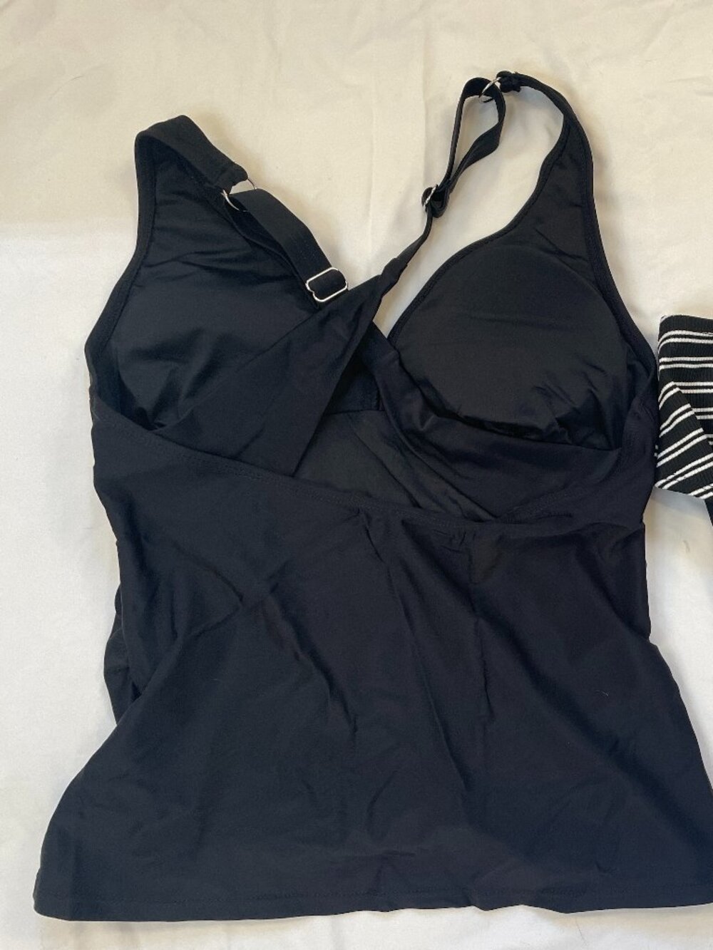 Cupshe Black Plunging Tankini Top & Striped Bottoms Set - Picture 7 of 8